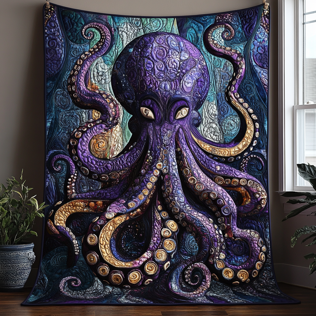 Abyssal Secrets Quilted Blanket Christmas Holiday Octopus Themed Gifts