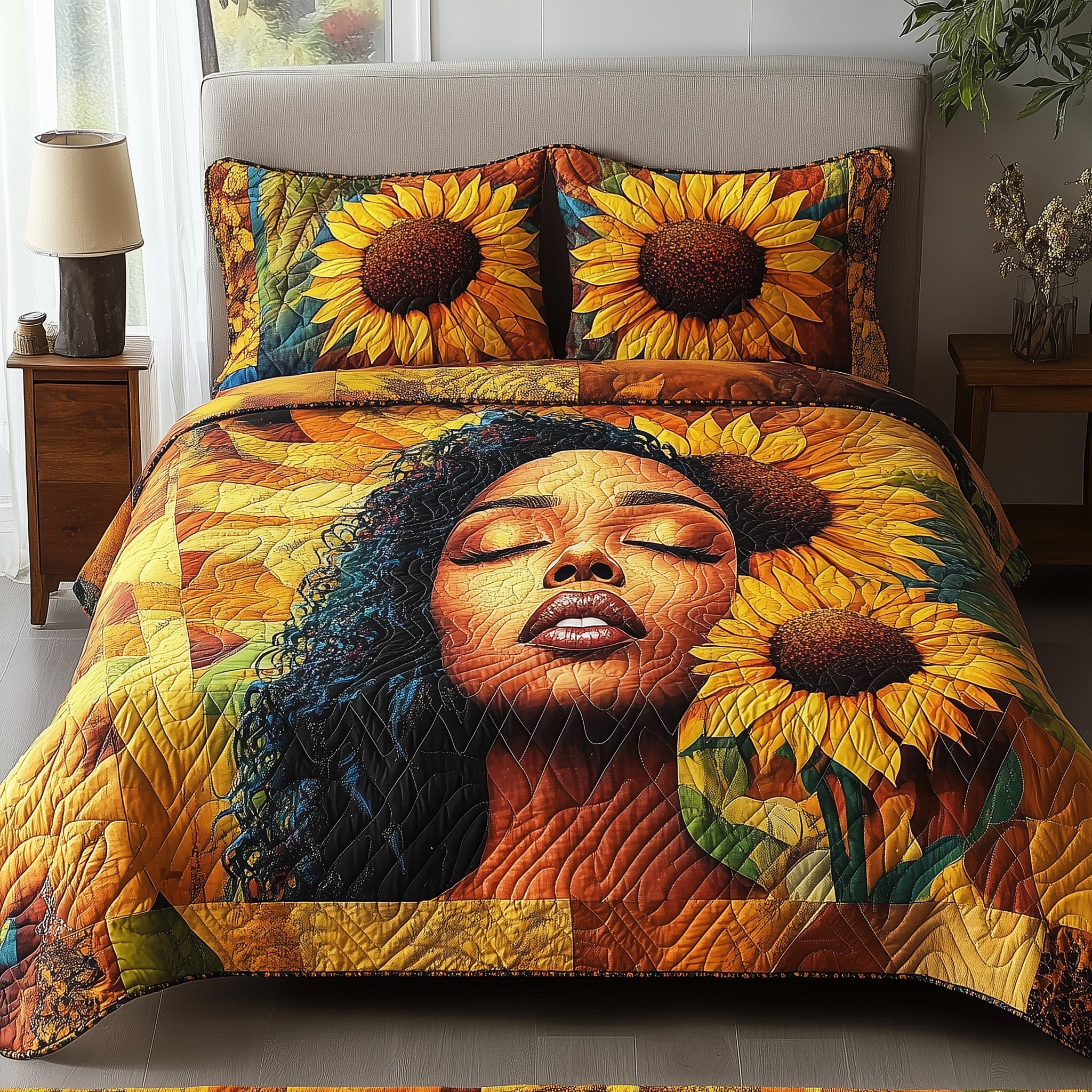 African American Quilted Bedding Set Sunflowers Proud And Free Native American Bedding Gifts