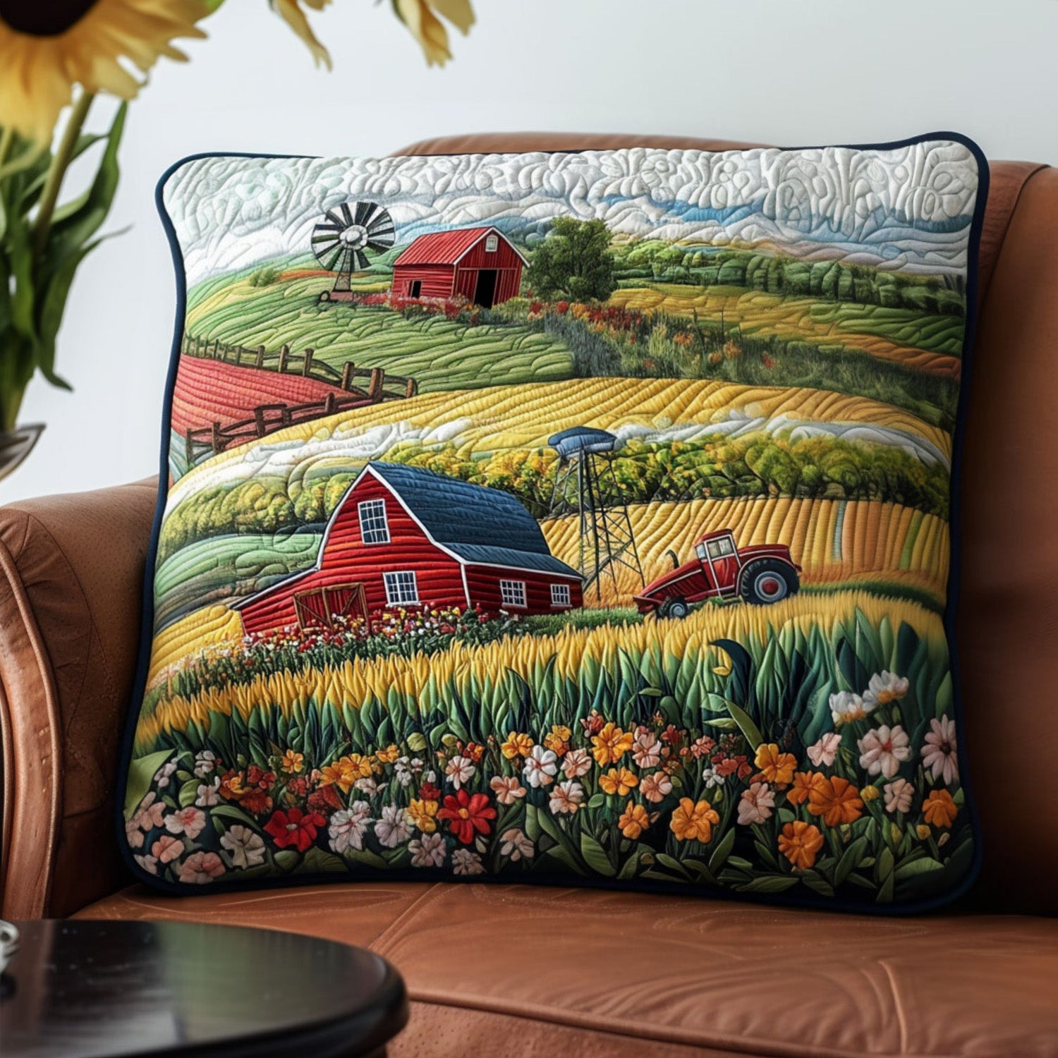 Agricultural Bliss Quilted Pillow Case Throw Pillow Case Covers Presents For Tractor Lovers
