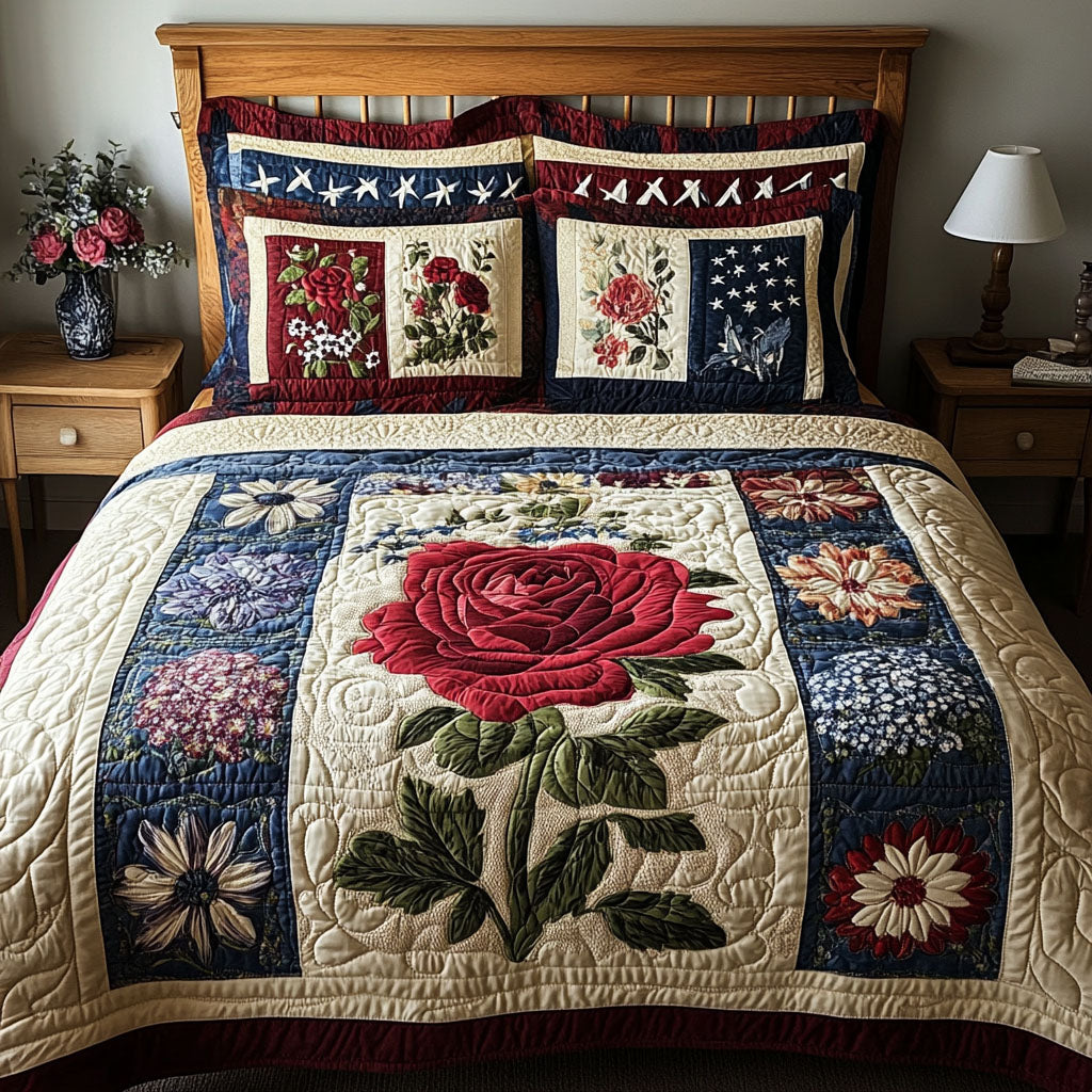 All-American Floral Quilted Bedding Set Christmas Duvet Sets Unique Patriotic Gifts