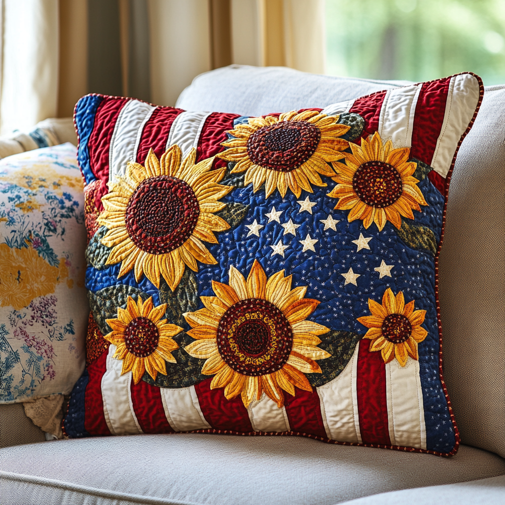 American Bloom Burst Quilted Pillow Case Decorative Pillow Covers Gifts For Sunflower Lovers