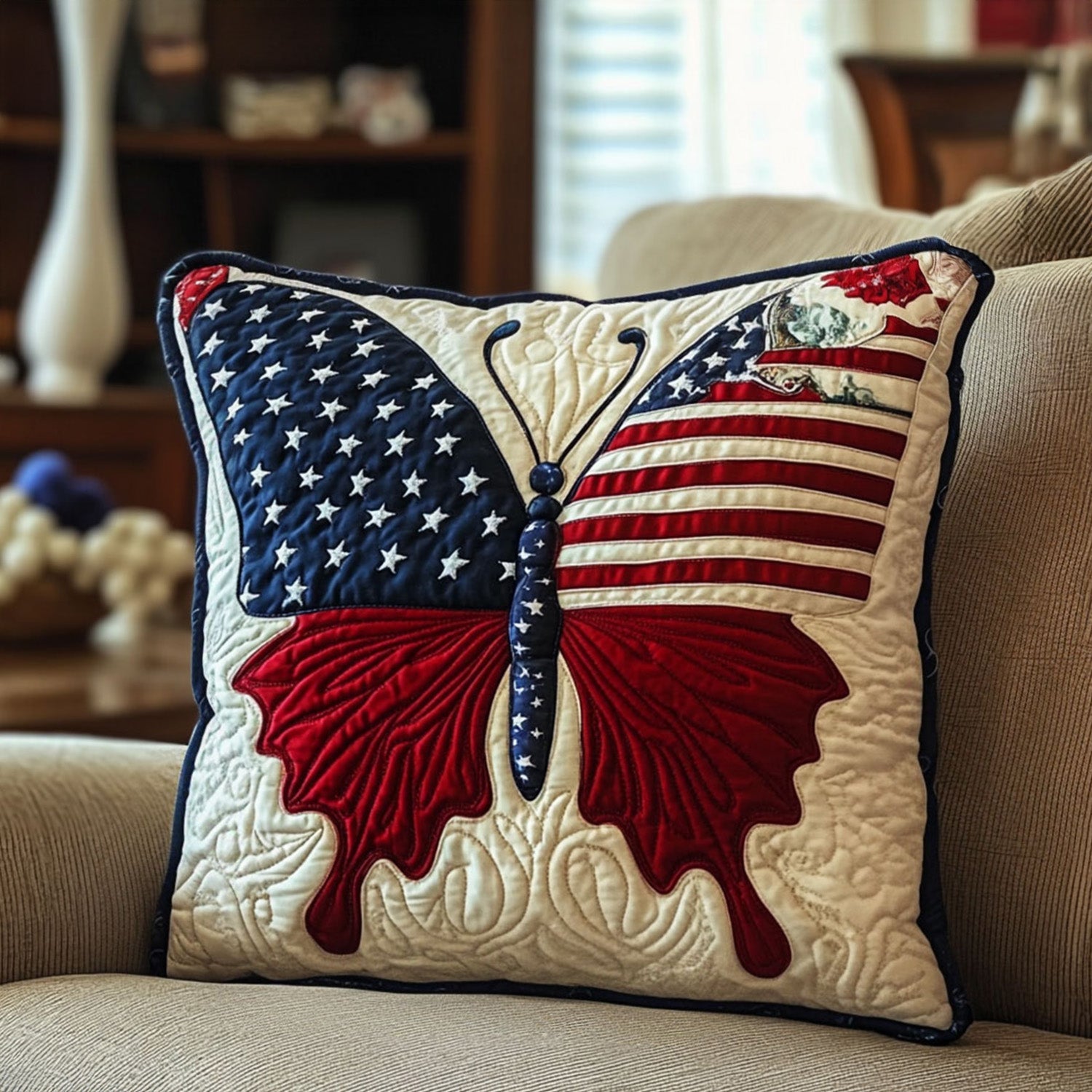 Americana Spirit Quilted Pillow Case Holiday Pillow Cases Butterfly Gifts For Her