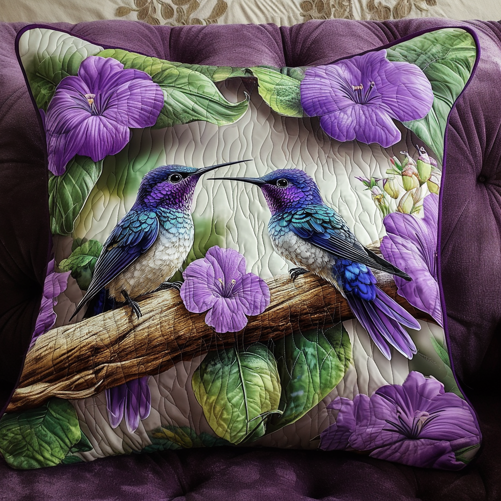 Amethyst Lovebirds Quilted Pillow Case Unique Gifts For Hummingbird Lovers 