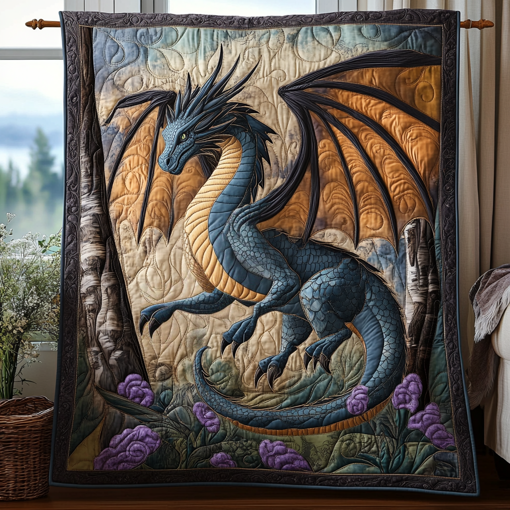 Ancient Wyrm Quilted Blanket Cute Throw Blanket Dragon Gifts For Her