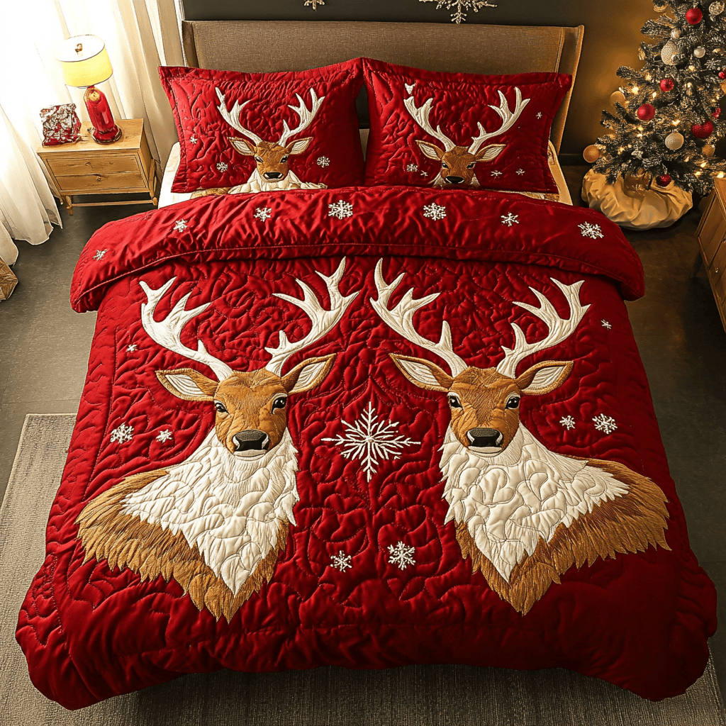 Antler Charm Quilted Bedding Set Deer Christmas Decor