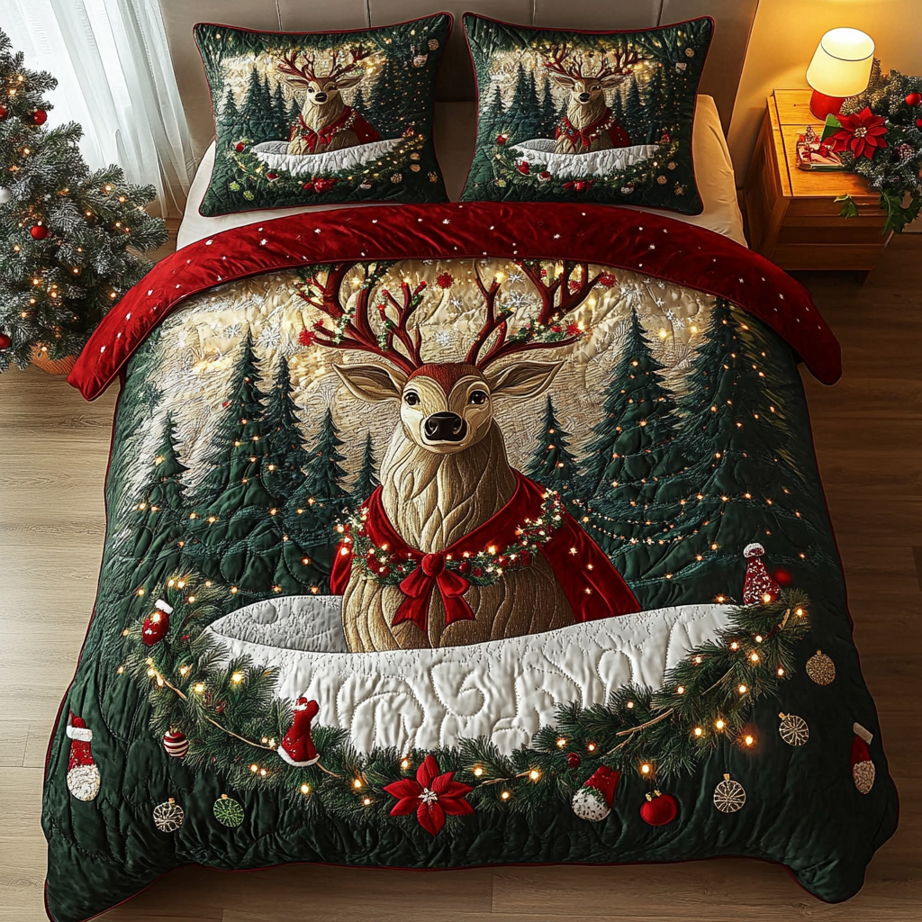 Antler Grace Quilted Bedding Set Christmas Gifts For A Deer Hunter