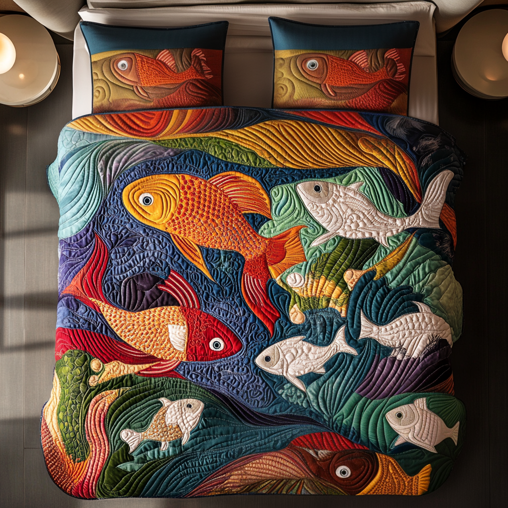 Aqua Cascade Quilted Bedding Set Gifts For An Ocean Lover