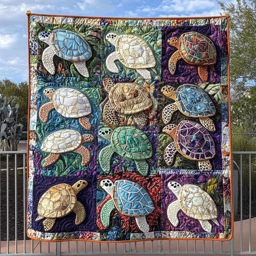 Aqua Drift Quilted Blanket Holiday Throw Blanket Presents For Turtle Lovers
