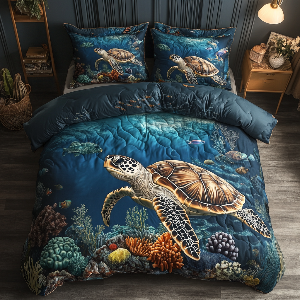 Aqua Explorer Quilted Bedding Set Gifts For A Turtle Lover