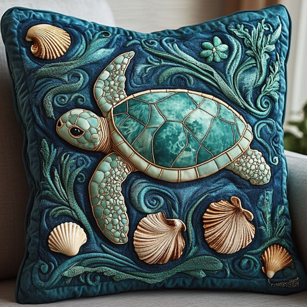 Aqua Shell Grace Quilted Pillow Case Throw Pillow Cases Turtle Gifts For Her