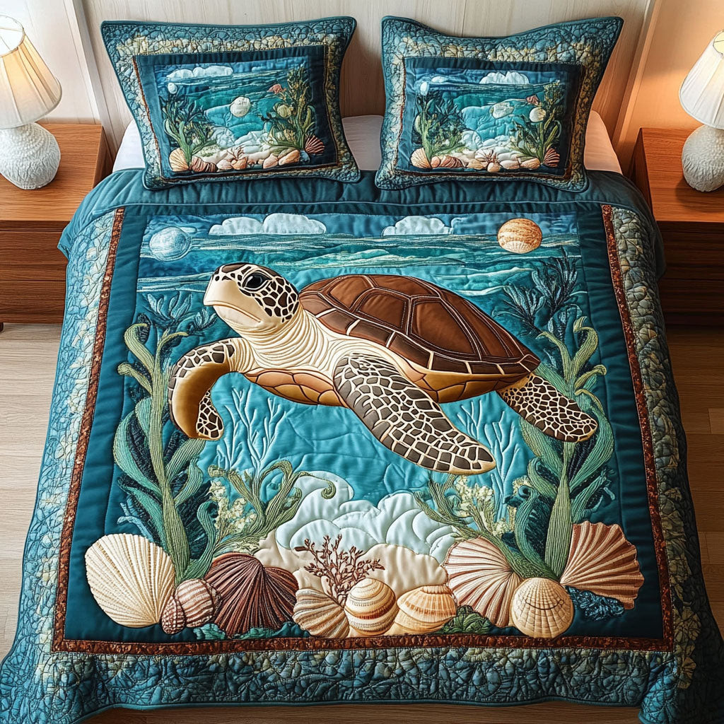 Aqua Voyager Quilted Bedding Set Christmas Gifts For Ocean Lovers