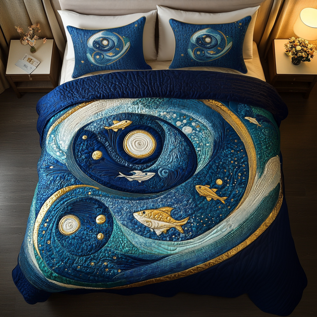 Aqua Whirl Quilted Bedding Set Ocean Themed Gift Ideas