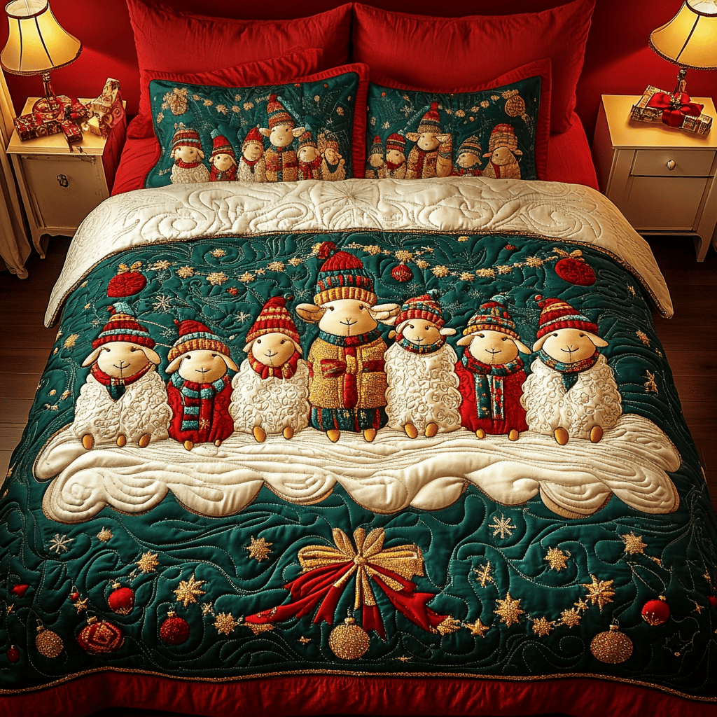 Baah-mas Holiday Quilted Bedding Set Gifts For Sheep Lovers