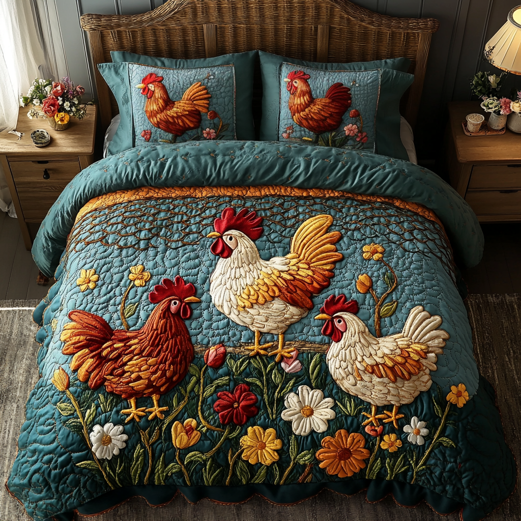 Barnyard Beauties Quilted Bedding Set Chicken Gifts For Him Her