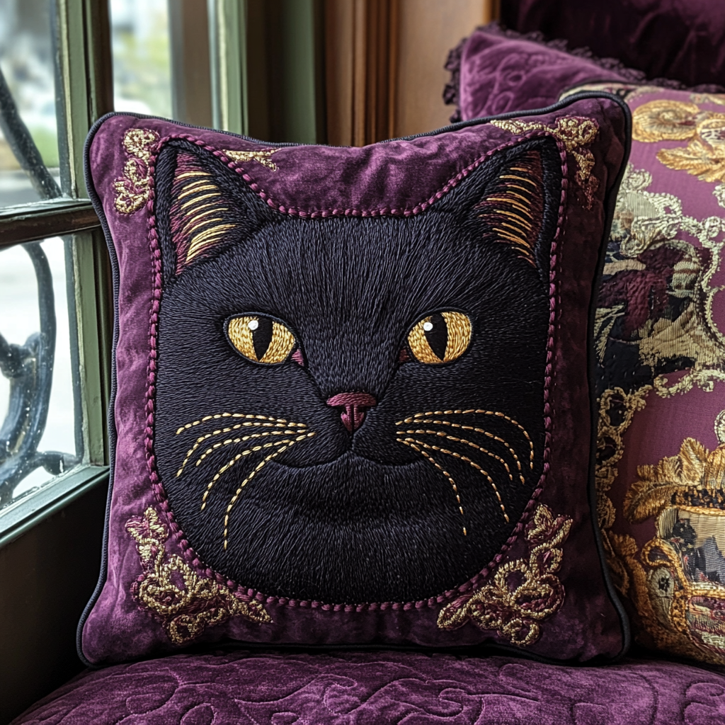 Black Cat Elegance Quilted Pillow Case Home Decor Pillow Covers Gift Ideas For Cat People