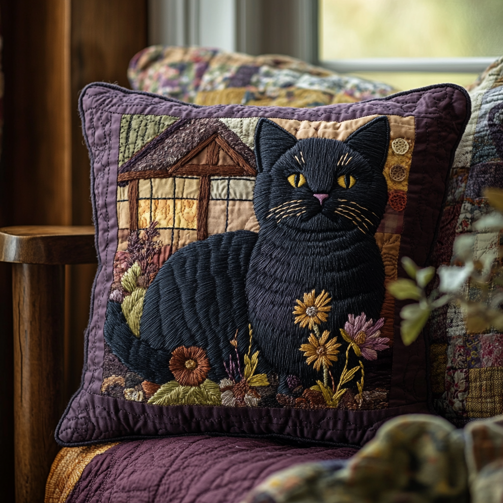 Black Cat Haze Quilted Pillow Case Throw Pillow Case Covers Funny Cat Gifts