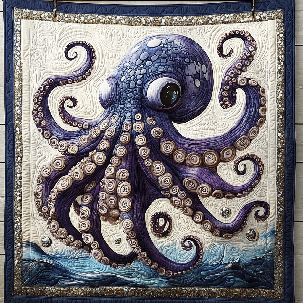 Black Pearl Octopus Quilted Blanket Winter Decor Blanket Octopus Gifts For Him Her
