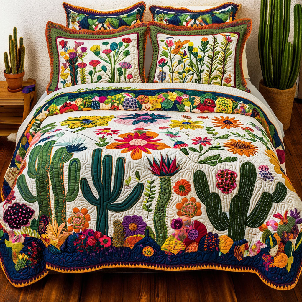 Blooming Cactus Quilted Bedding Set Cactus Gifts For Him