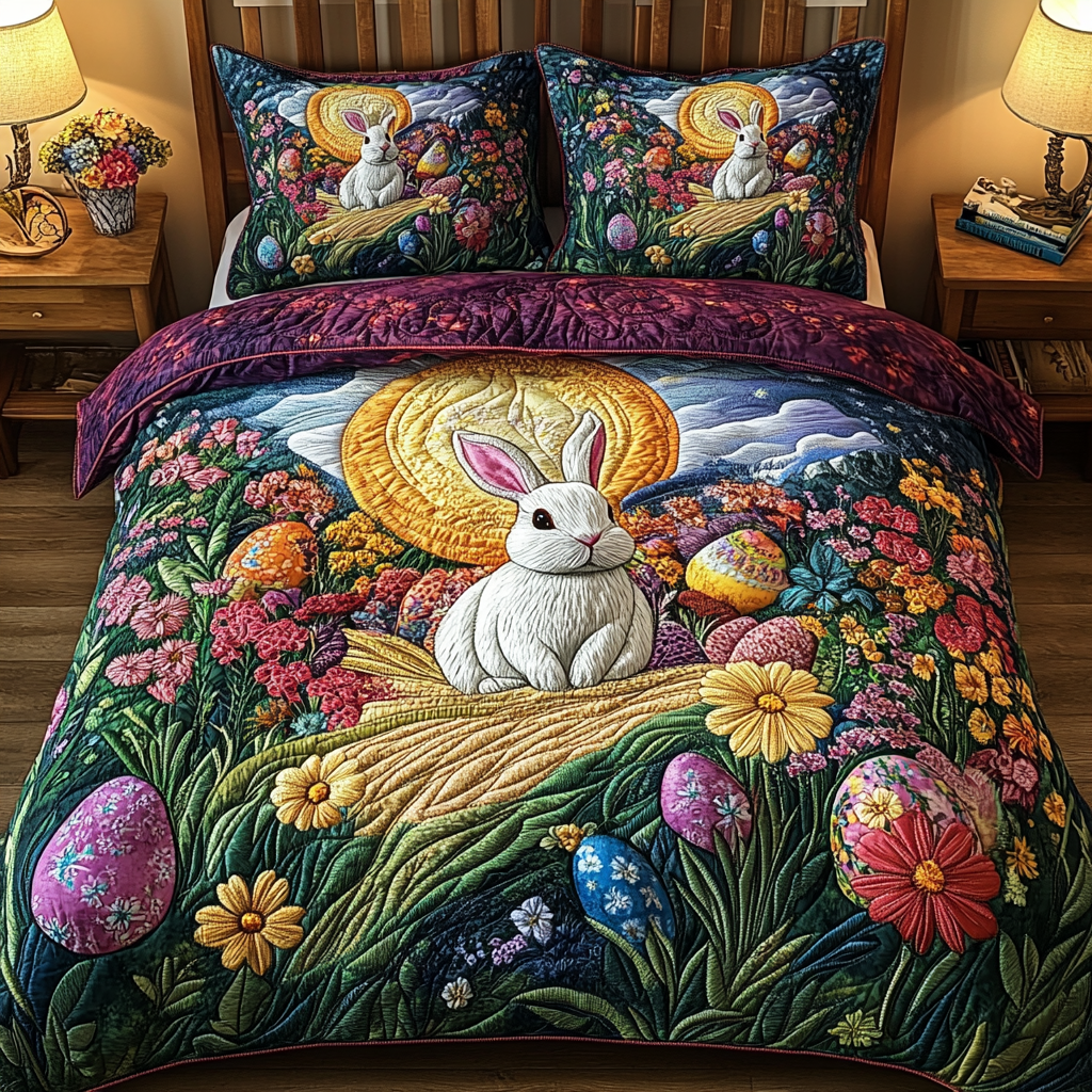 Blooming Easter Vibes Quilted Bedding Set Best Bed Sheet Set Easter Gifts For Adults