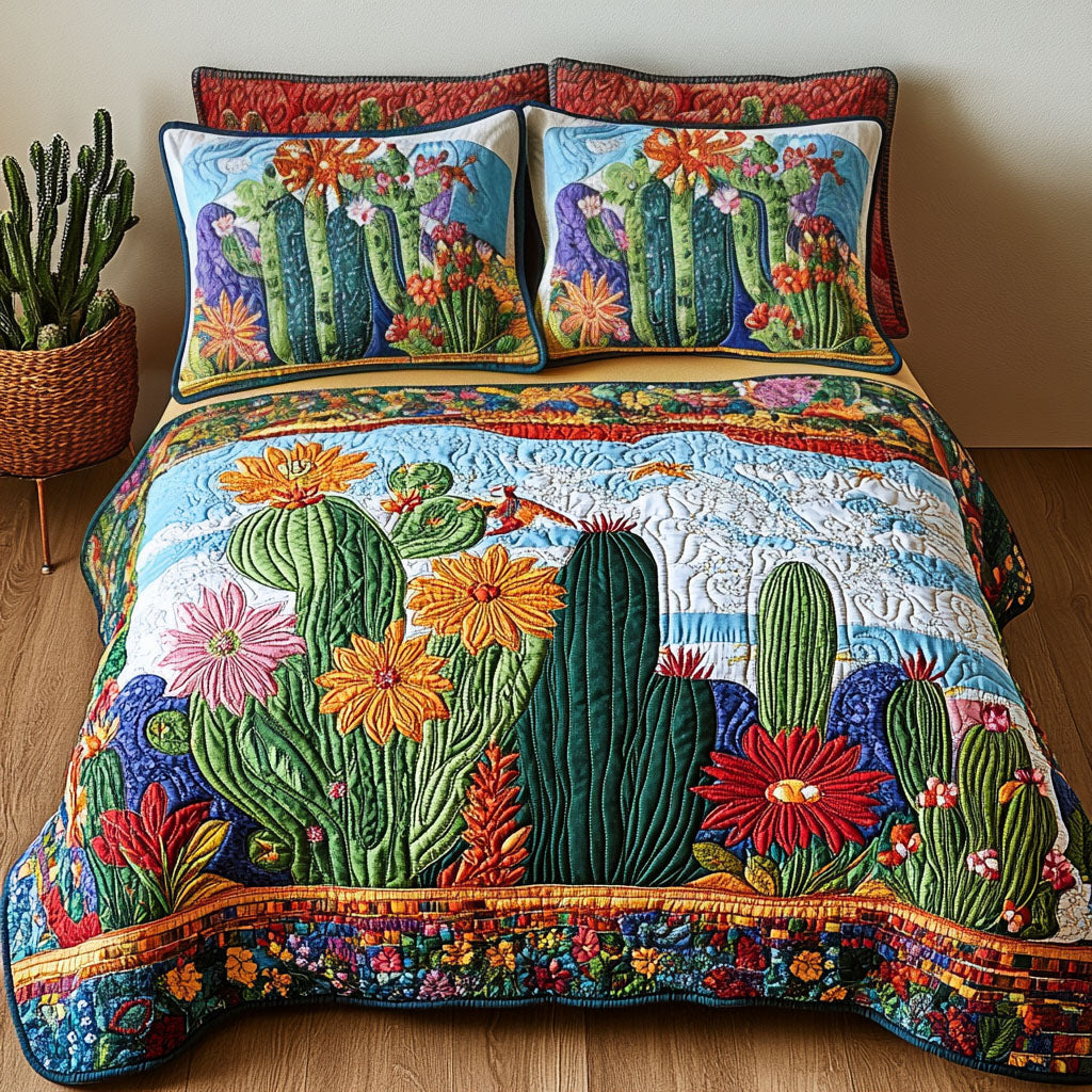 Blooming Horizons Quilted Bedding Set Unique Cactus Gifts