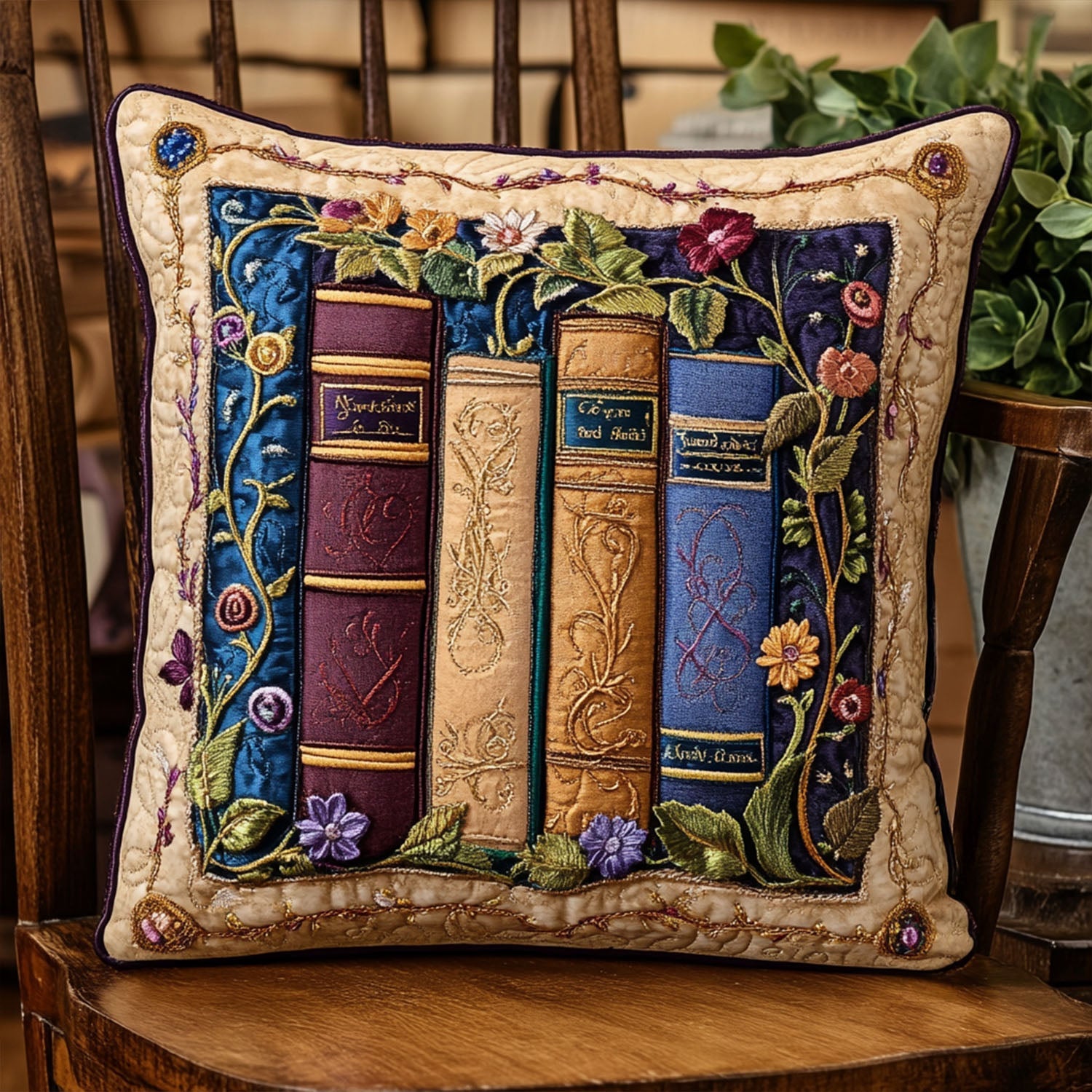 Blossom Chronicles Quilted Pillow Case Decorative Throw Pillow Covers Gift For Book Lover