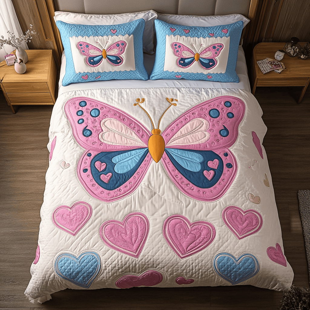 Blossom Wings Quilted Bedding Set Butterfly Gifts For Friends