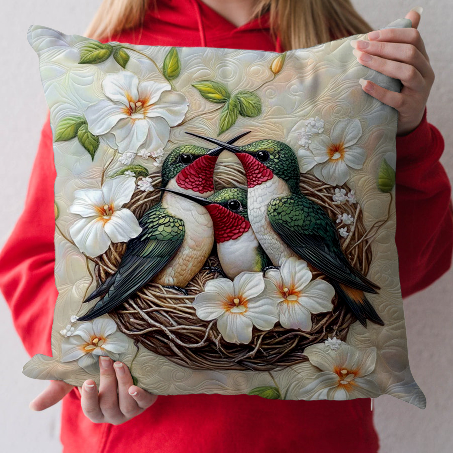 Blossoming Melody Quilted Pillow Case Best Cool Pillow Cases Hummingbird Gifts For Her