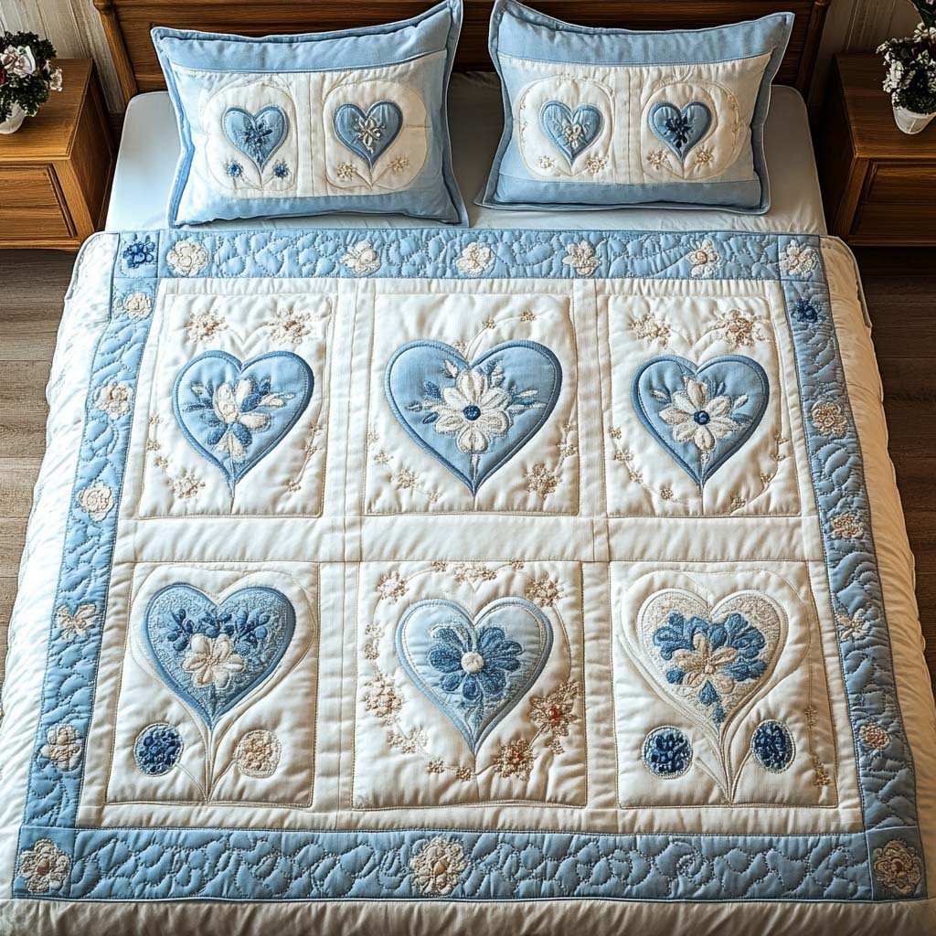 Blue Bloom Quilted Bedding Set Family Xmas Gift Ideas