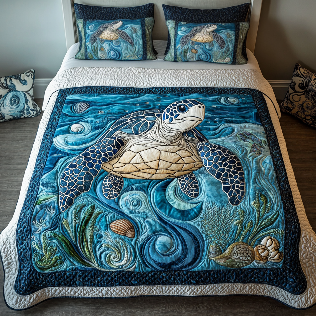 Blue Haven Quilted Bedding Set Sea Turtle Gift Ideas
