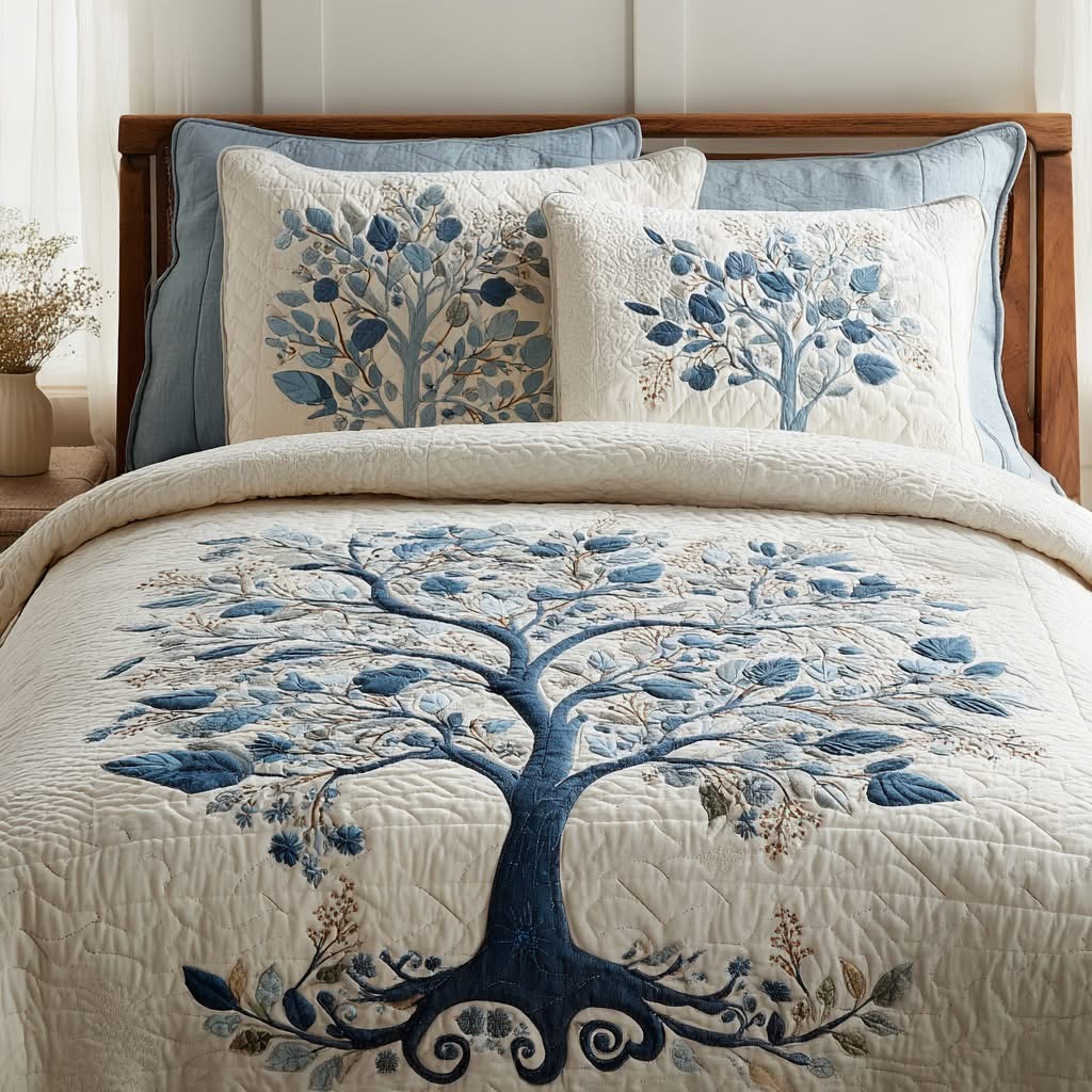Blue Serenity Quilted Bedding Set Best Bed Sheet Set Bedroom Decor Ideas Gifts For Family