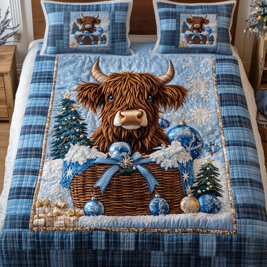 Blue Snowy Basket Quilted Bedding Set Cowboy Boyfriend Gifts