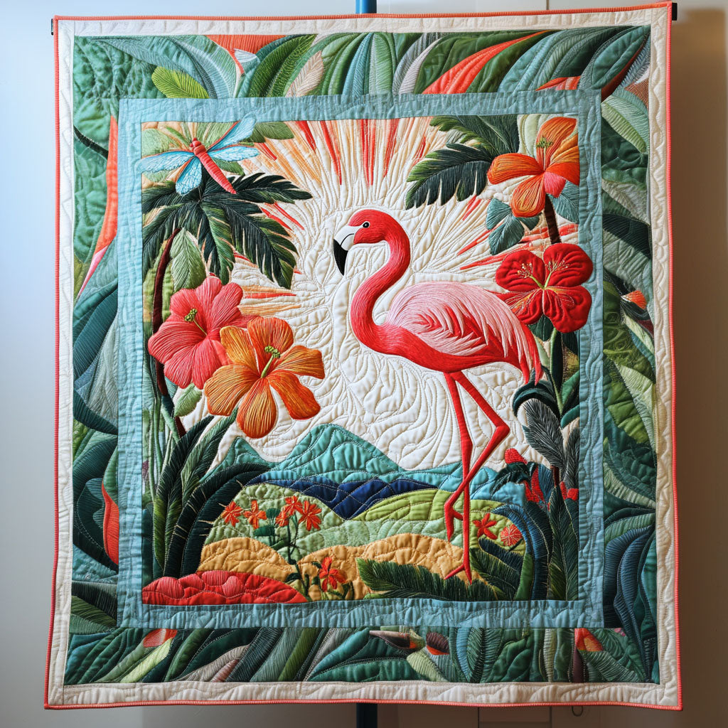 Blush in the Tropics Quilted Blanket Best Throw Blanket Flamingo Gifts For Her