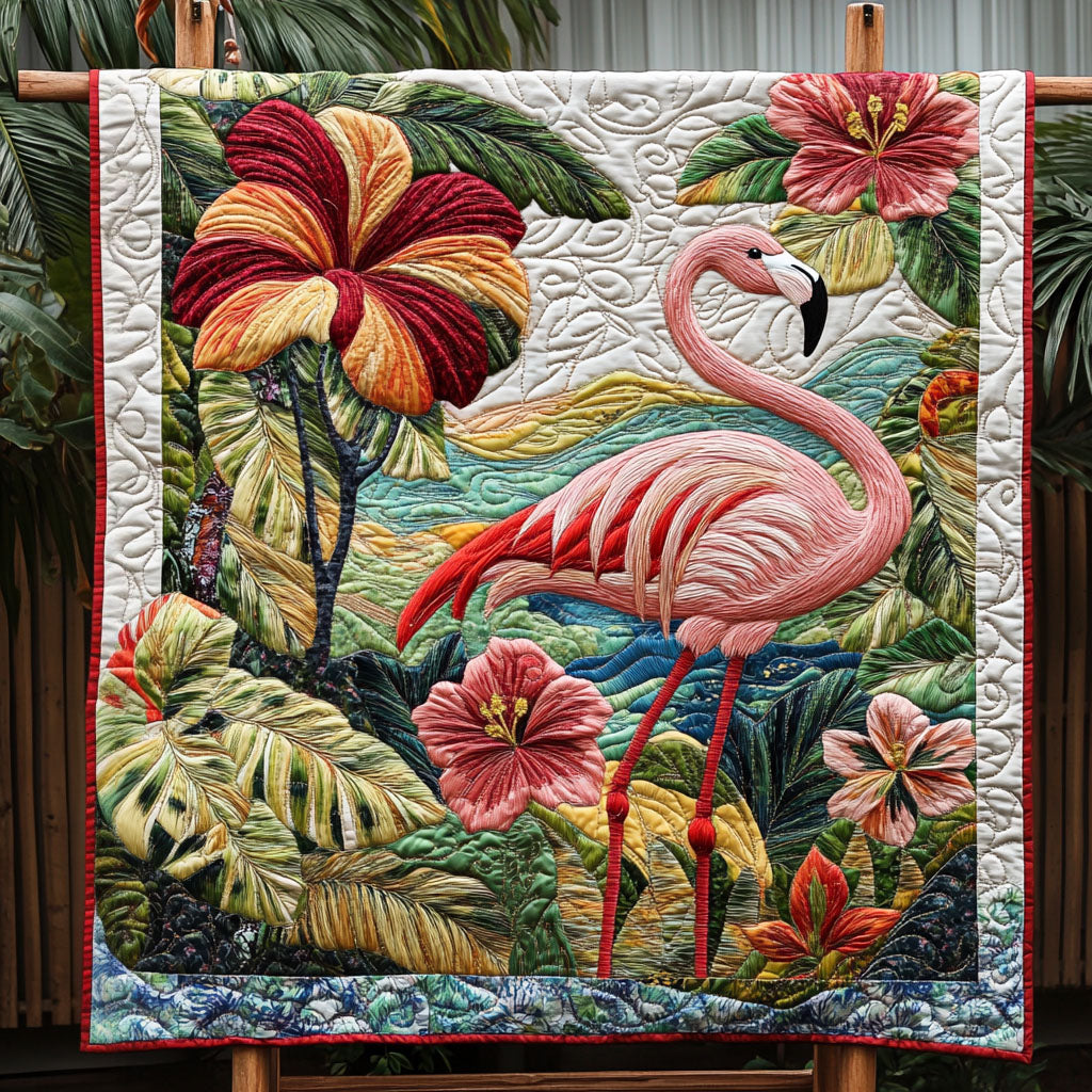 Blushing Feathers Quilted Blanket Sofa Couch Throw Blanket Flamingo Presents