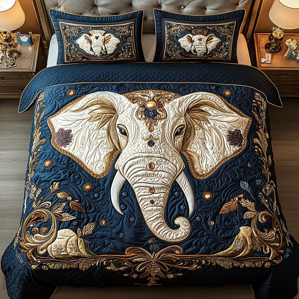 Bohemian Elephant Quilted Bedding Set Gift For Elephant Lover