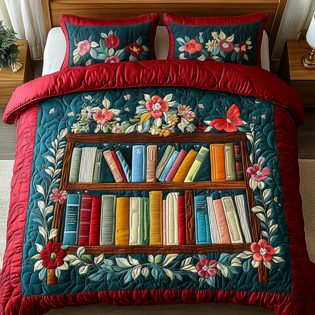 Bookworm Bliss Quilted Bedding Set Christmas Presents For Book Lovers