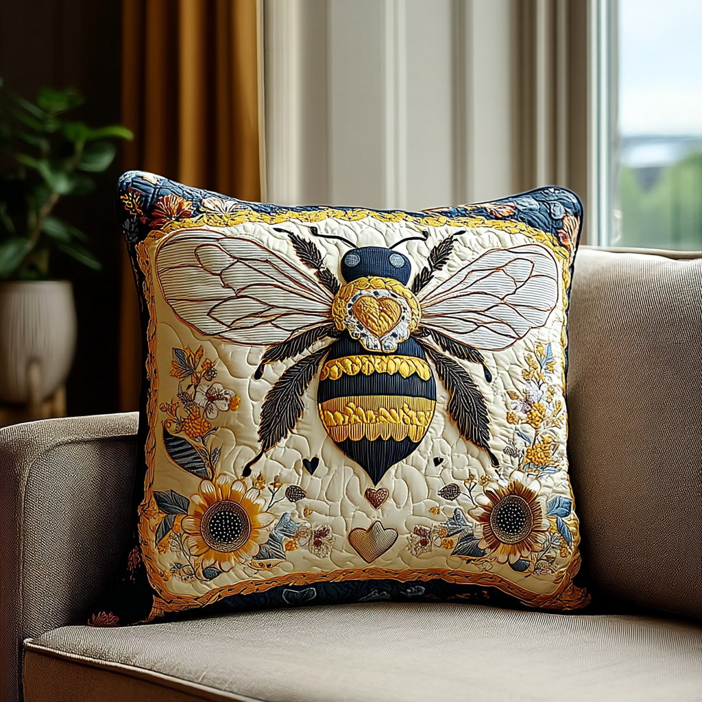 Bright Bee Quilted Pillow Case Home Decor Pillow Covers Present Ideas For Bee Lovers