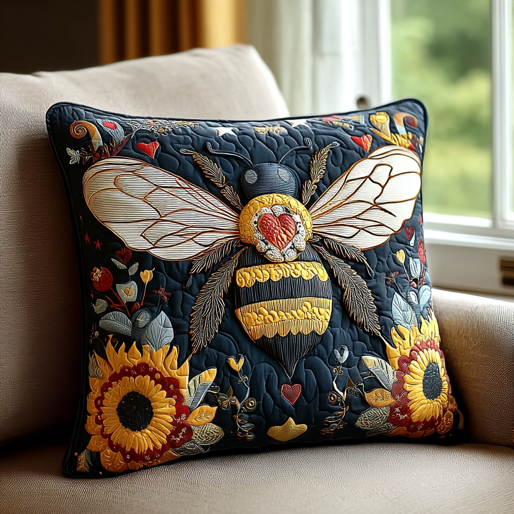 Bright Bee Quilted Pillow Case Throw Pillow Covers Unique Bee Gift Ideas