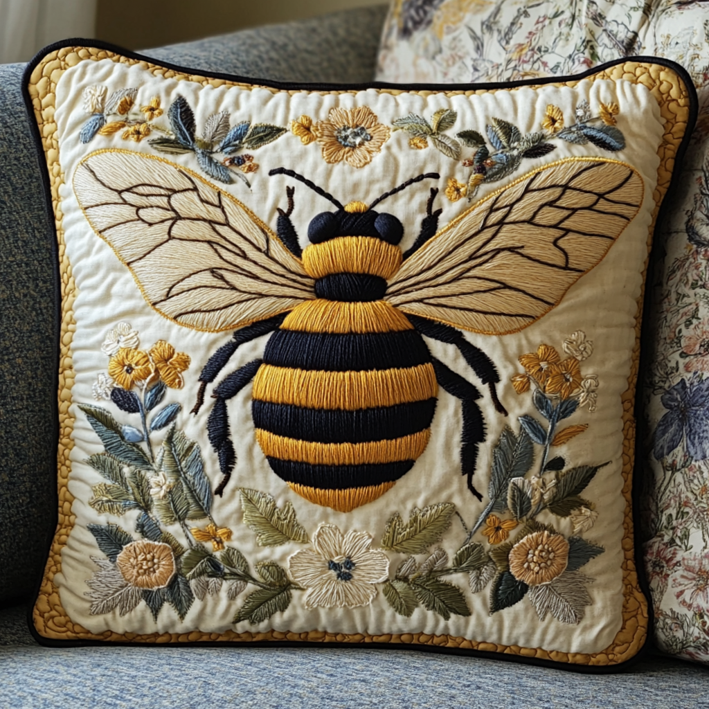 Bumble Bee Bloom Quilted Pillow Case Decorative Pillow Covers Presents For Bee Lovers