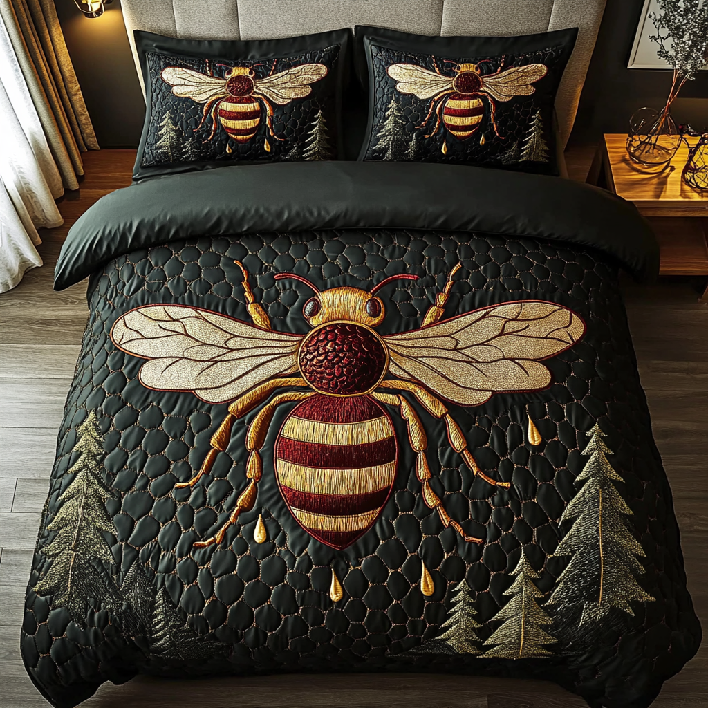 Buzzing Bliss Quilted Bedding Set Presents For Beekeepers
