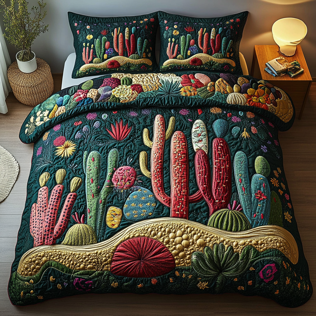 Cactus Charm Quilted Bedding Set Cactus Gifts For Her