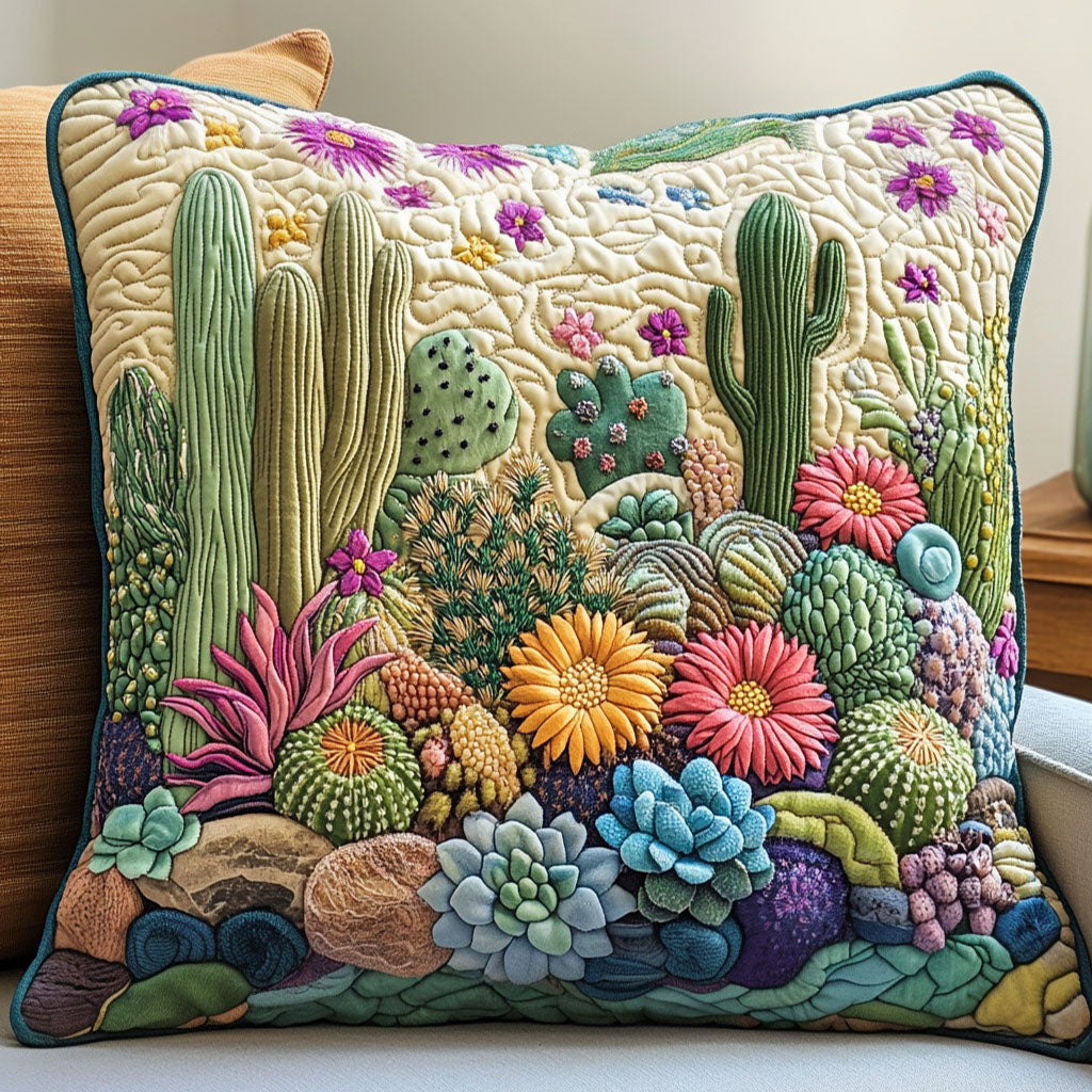 Cactus Charm Quilted Pillow Case Decorative Pillow Covers Cactus Housewarming Gift