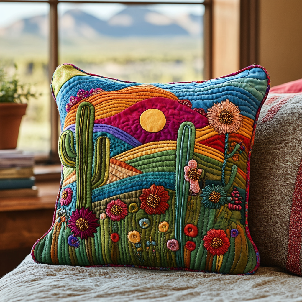 Cactus Dreamscape Quilted Pillow Case Nice Pillow Covers Best Cactus Gifts