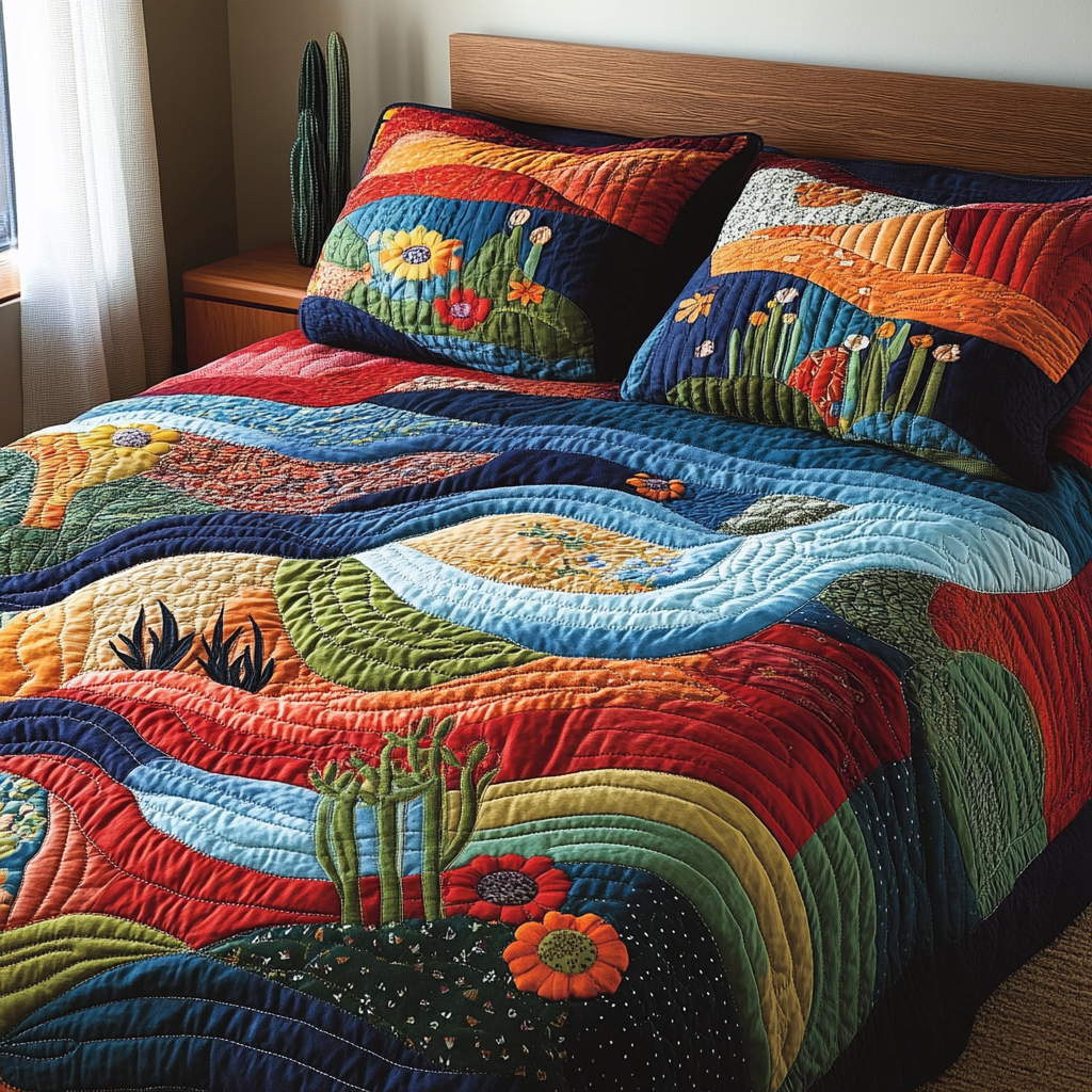 Cactus Life Quilted Bedding Set Aesthetic Room Decor Gifts For Cactus Lovers