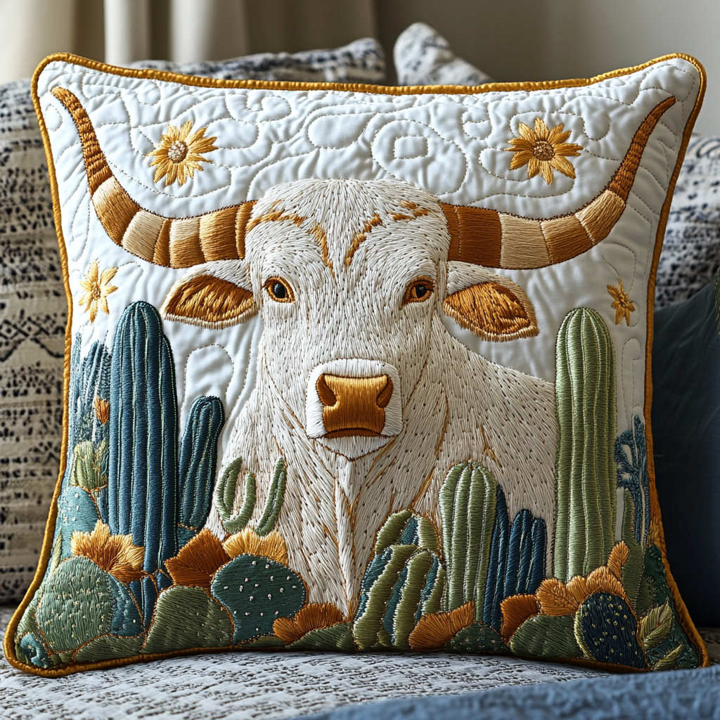 Cactus Longhorn Quilted Pillow Case Best Throw Pillow Covers Best Cat Presents
