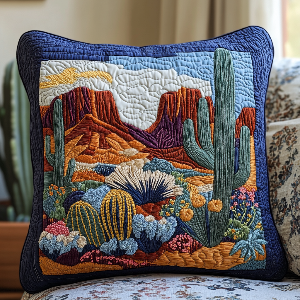 Cactus Painting Quilted Pillow Case Cute Pillow Covers Gift For Cactus Lover