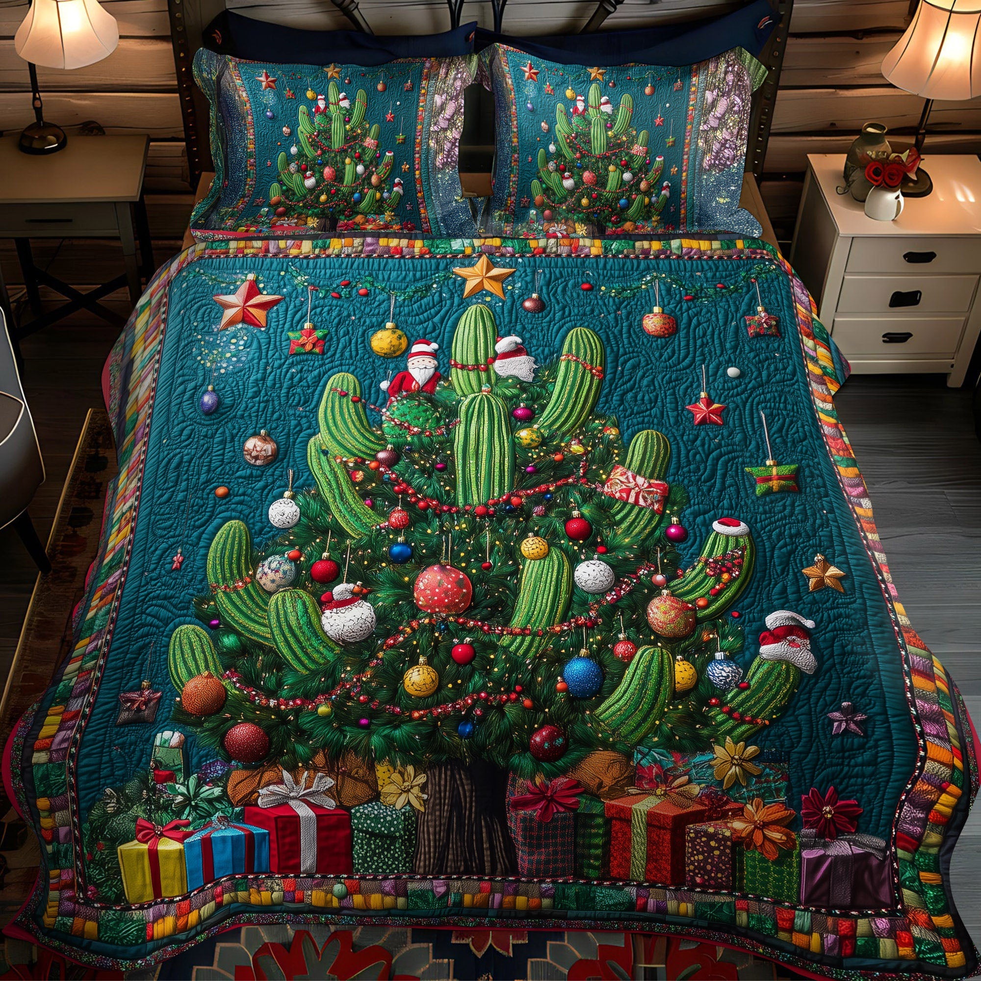 Cactus Reflections Quilted Bedding Set Unique Cactus Gifts