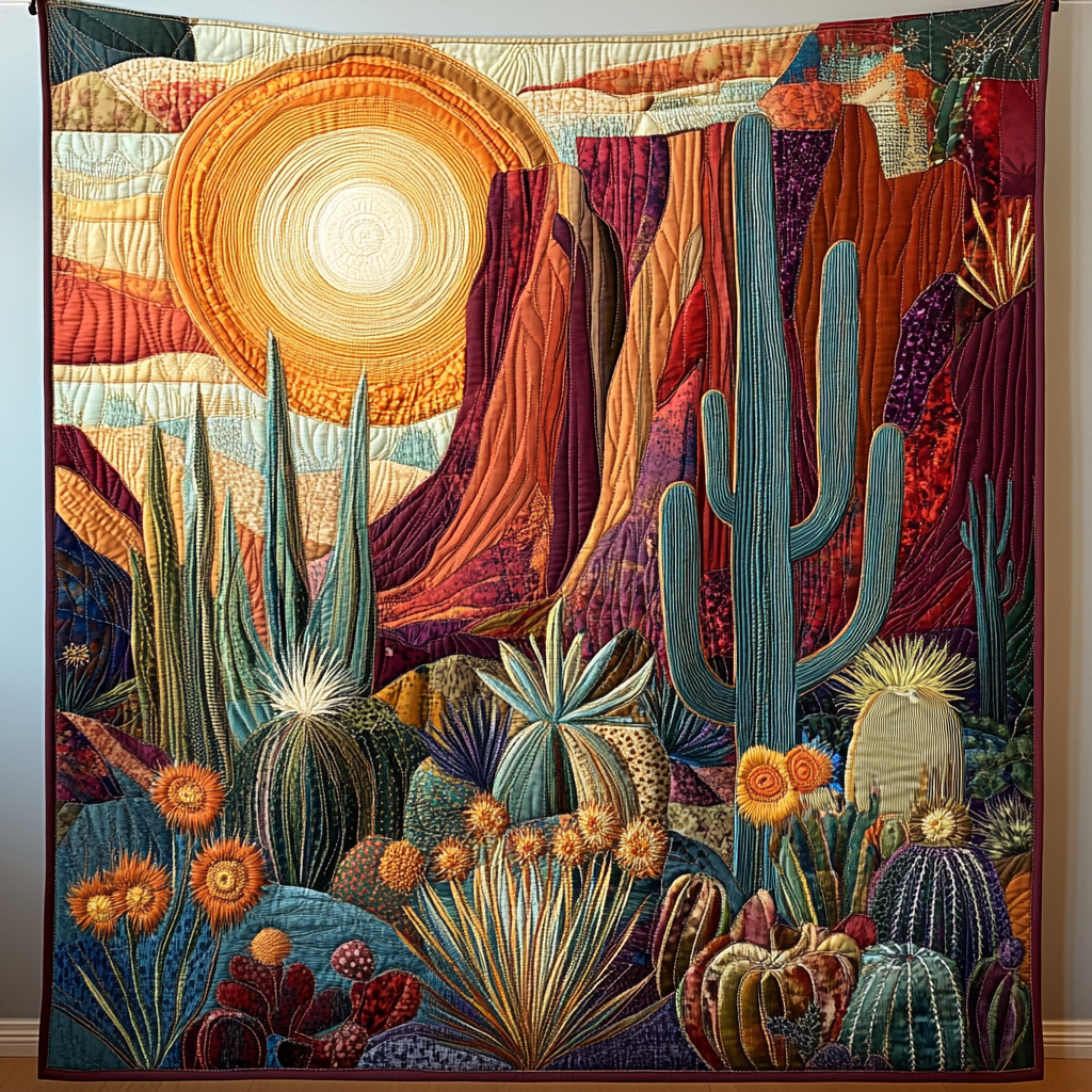 Cactus Sunrise Quilted Blanket Cute Bedroom Decor Christmas Cactus Gift