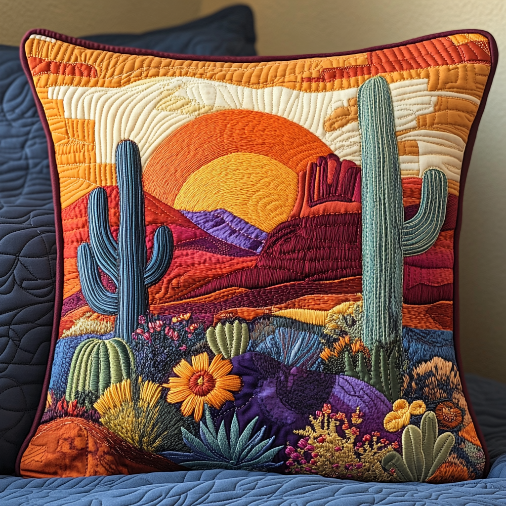 Cactus Sunrise Quilted Pillow Case Throw Pillow Case Covers Best Cactus Gifts Plant