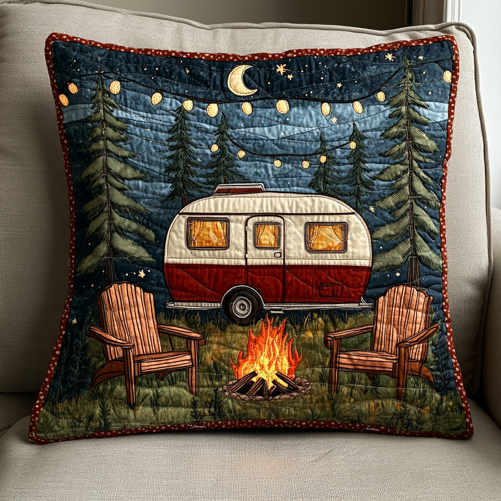 Campfire Nights Quilted Pillow Case Decorative Pillow Cases Best Camping Gifts 2025