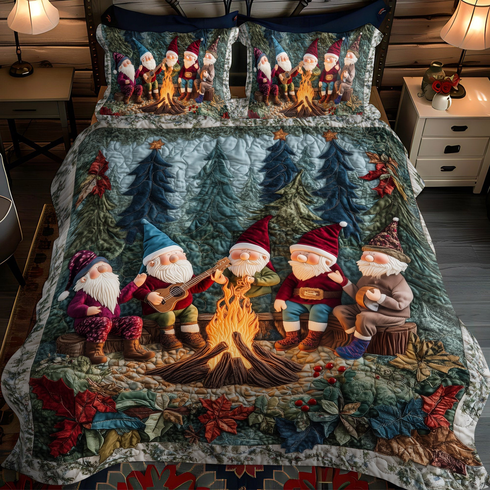 Campfire Serenade Quilted Bedding Set Gnome Presents